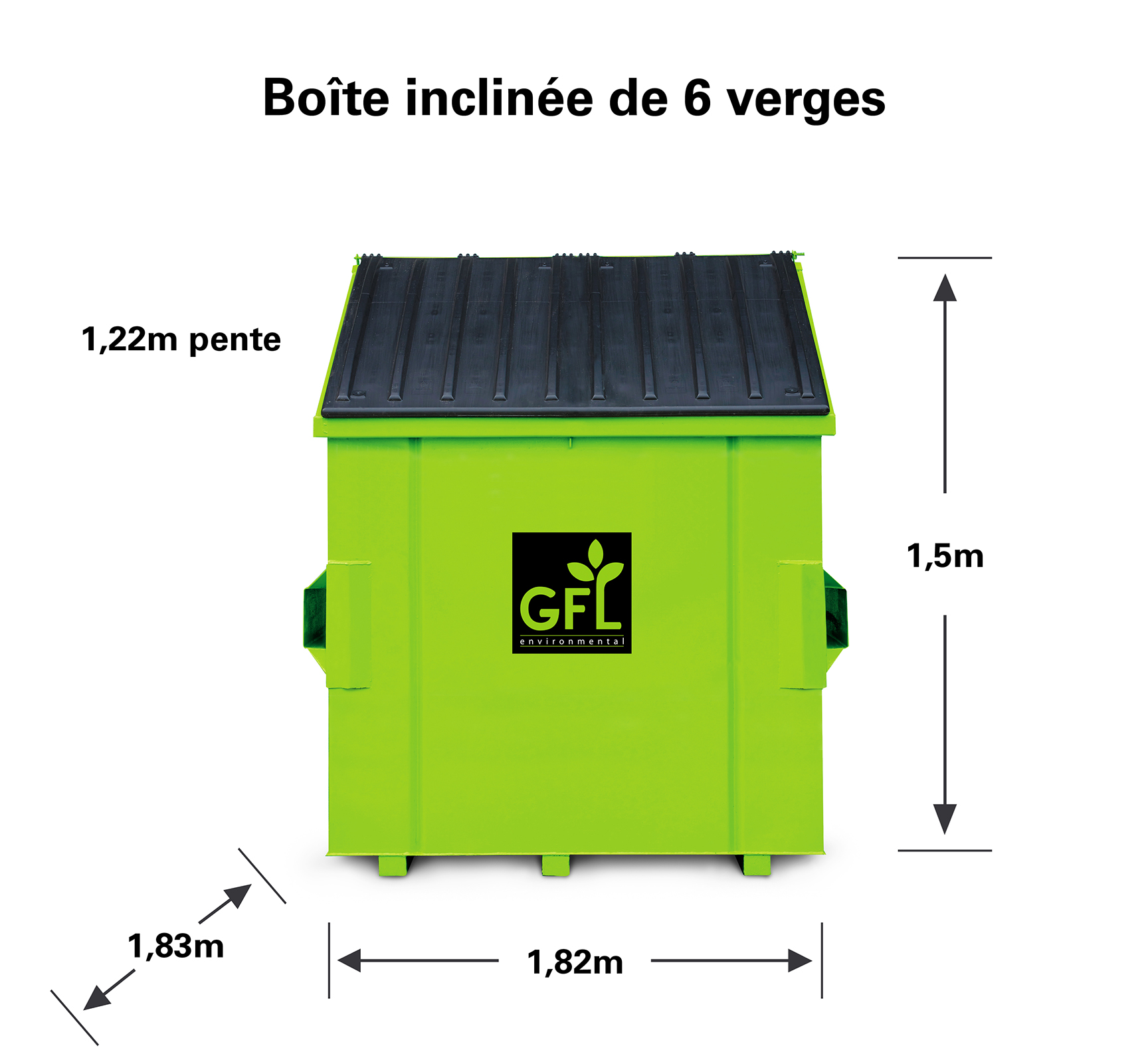 Dumpsters à bennes à ordures à dessus incliné de six verges