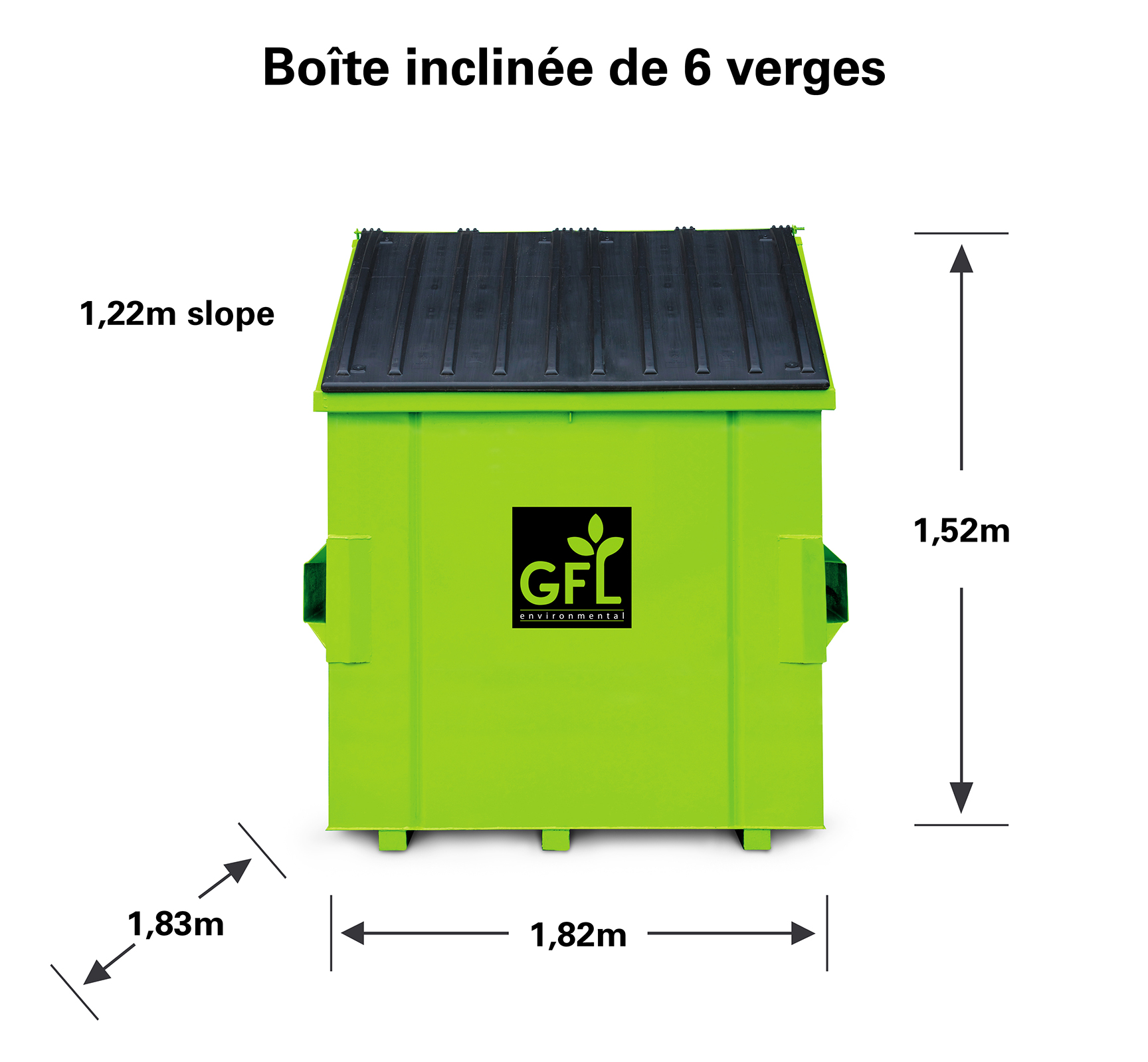 Boîte de recyclage à tête oblique de six verges